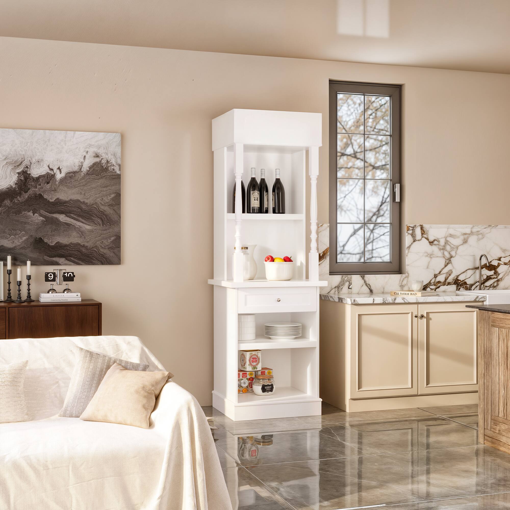 Alt View 7. FUFU & GAGA - Compact Kitchen Storage Cabinet with Multi-Layer Shelves Drawers and Anti-Tip Safety Design for Small Spaces - White.