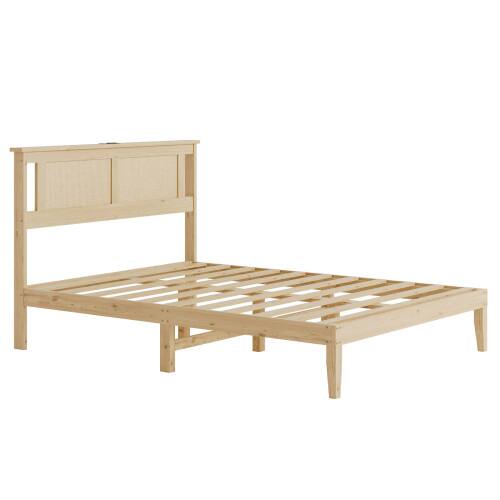 Alt View 5. Winado - Rattan Bed Frame with Rattan Headboard Boho Wooden Platform Bed with Charging Station and Underbed Storage for Bedroom - Natural, Full Size.