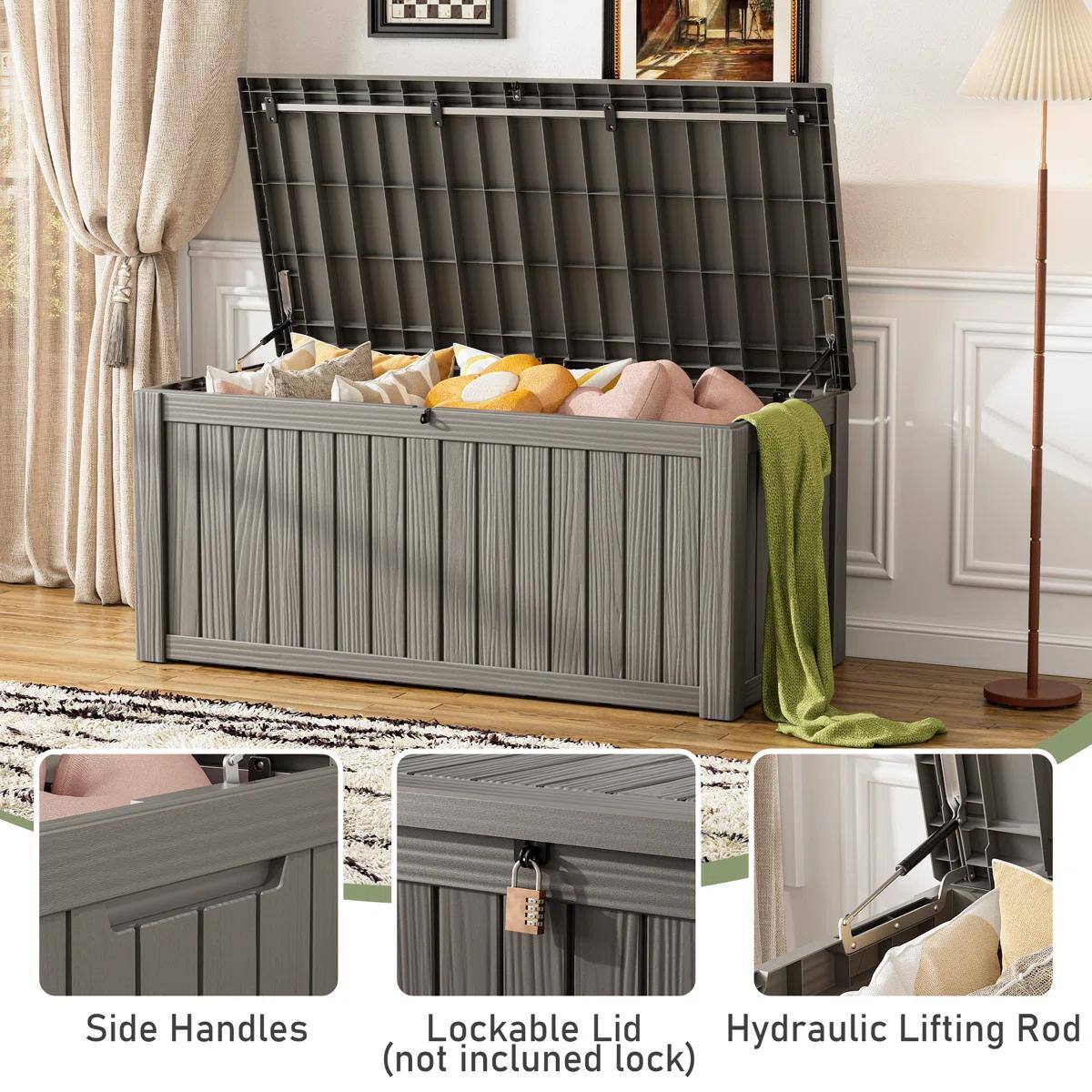 Side Handles  
Lockable Lid (not included lock)  
Hydraulic Lifting Rod