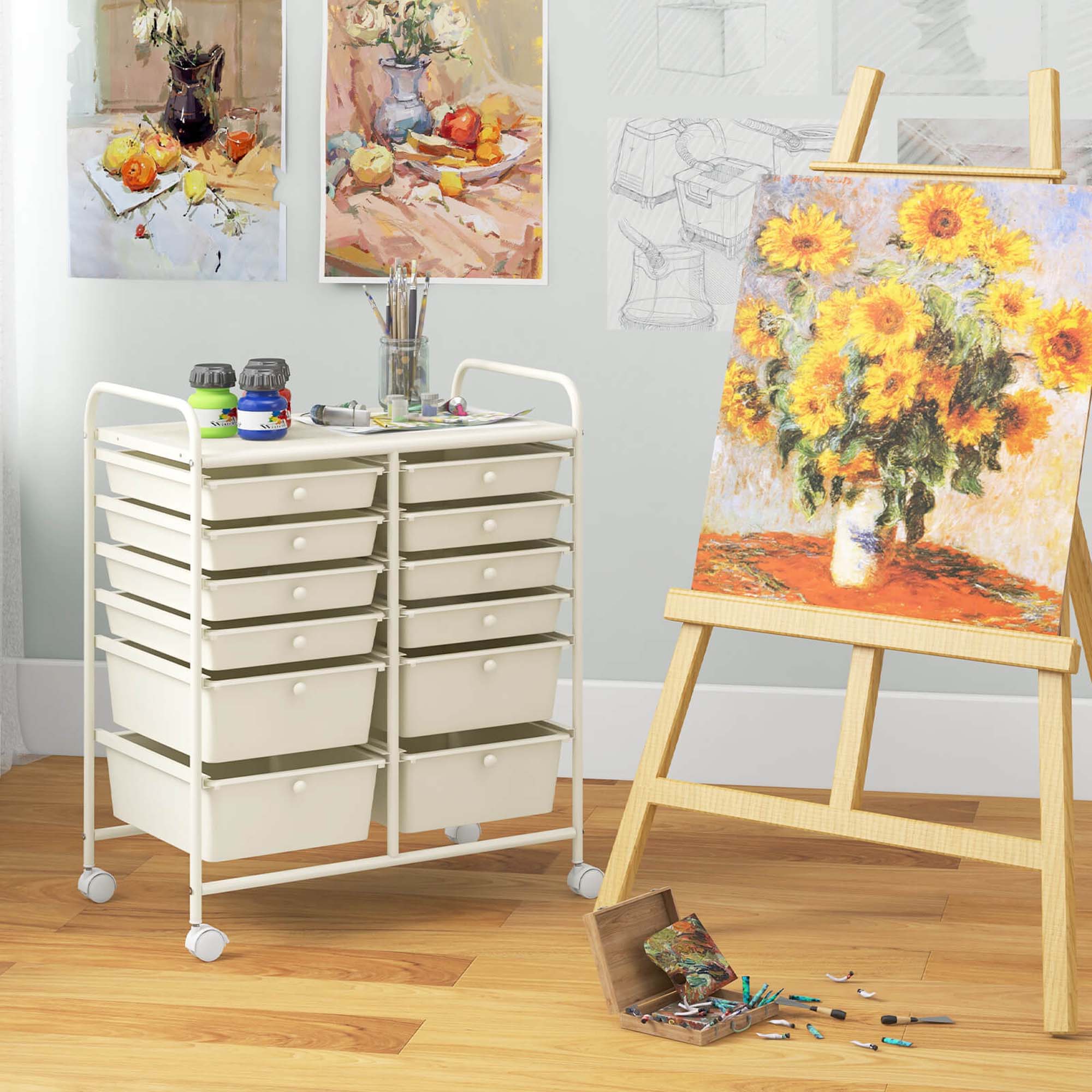 Alt View 3. Costway - Costway 12-Drawer Rolling Storage Cart with 2 Sizes Plastic Drawers - White.