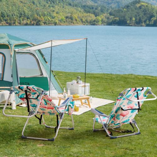 Alt View 9. Winado - Folding Beach Camping Chair with 5-Position, Cooler Bag, Cup Holders, Towel Bar, Lightweight for Outdoor Beach Camping - Flamingo.