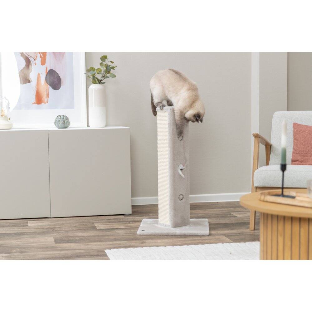 Left. TRIXIE - Soria Plush & Sisal Square Scratching Posts, Cat Toys for Hunting - Light Gray-Greige.