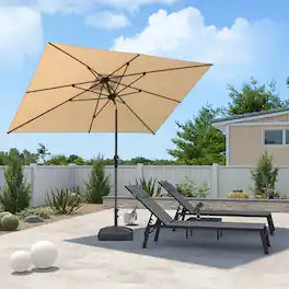 PURPLE LEAF - 6.5' X 10' Rectangle Patio Market Umbrella with Base Outdoor Table Umbrella Tilt Aluminum Frame Sun Shade for Garden - Beige