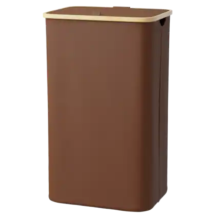 Front. Tooloton - Large Laundry Hamper with Lid (110L) – Collapsible Tall Clothes Basket with Bamboo Handles, Brown - Brown.