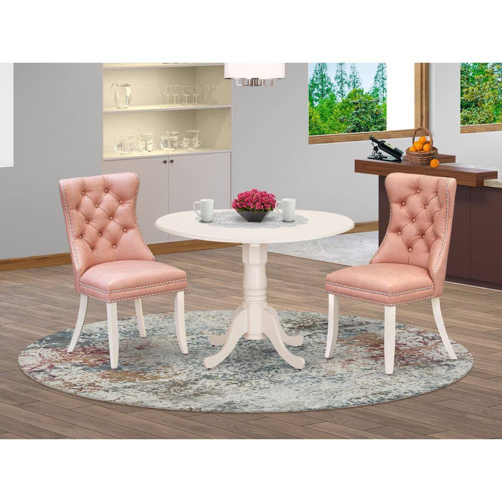 Alt View 3. East West Furniture - 3 Piece Dining Set Consists of a Round Kitchen Table with Dropleaf - White.