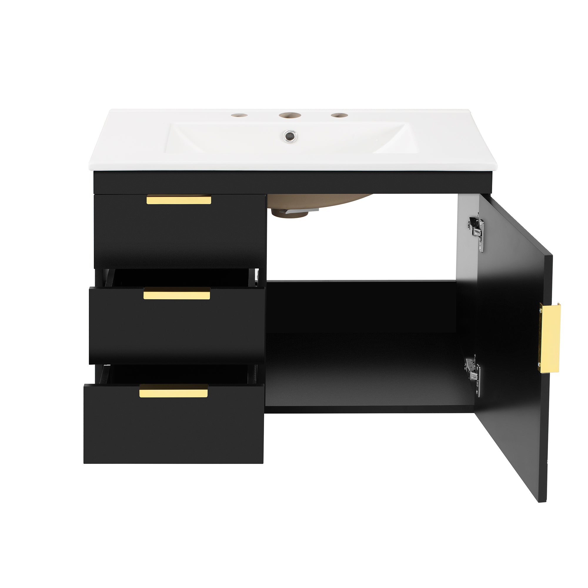 Alt View 9. Boyel Living - 30 Inch Wall Mounted Bathroom Vanity with Ceramic Sink and Drawers Black - Black.