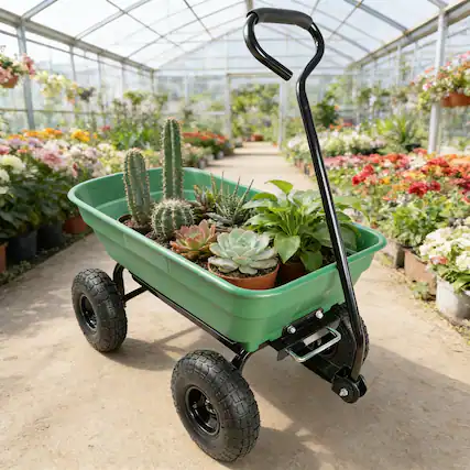 Front. Loheer - Loheer Poly Garden Dump Truck Steel Frame Garden Cart 55L Green.