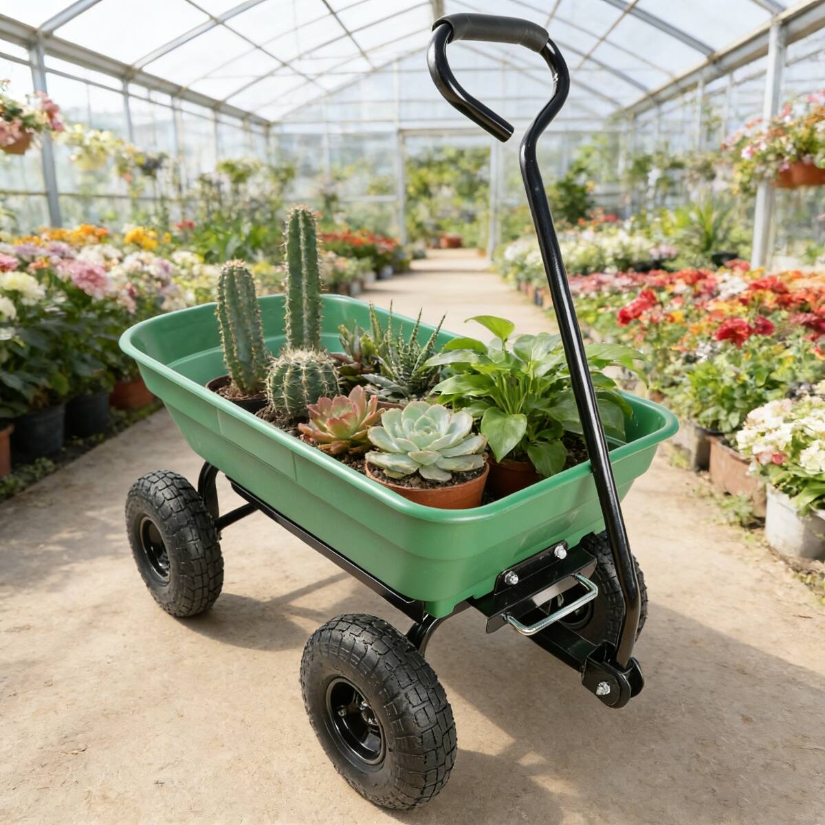 Front. Loheer - Loheer Poly Garden Dump Truck Steel Frame Garden Cart 55L Green.