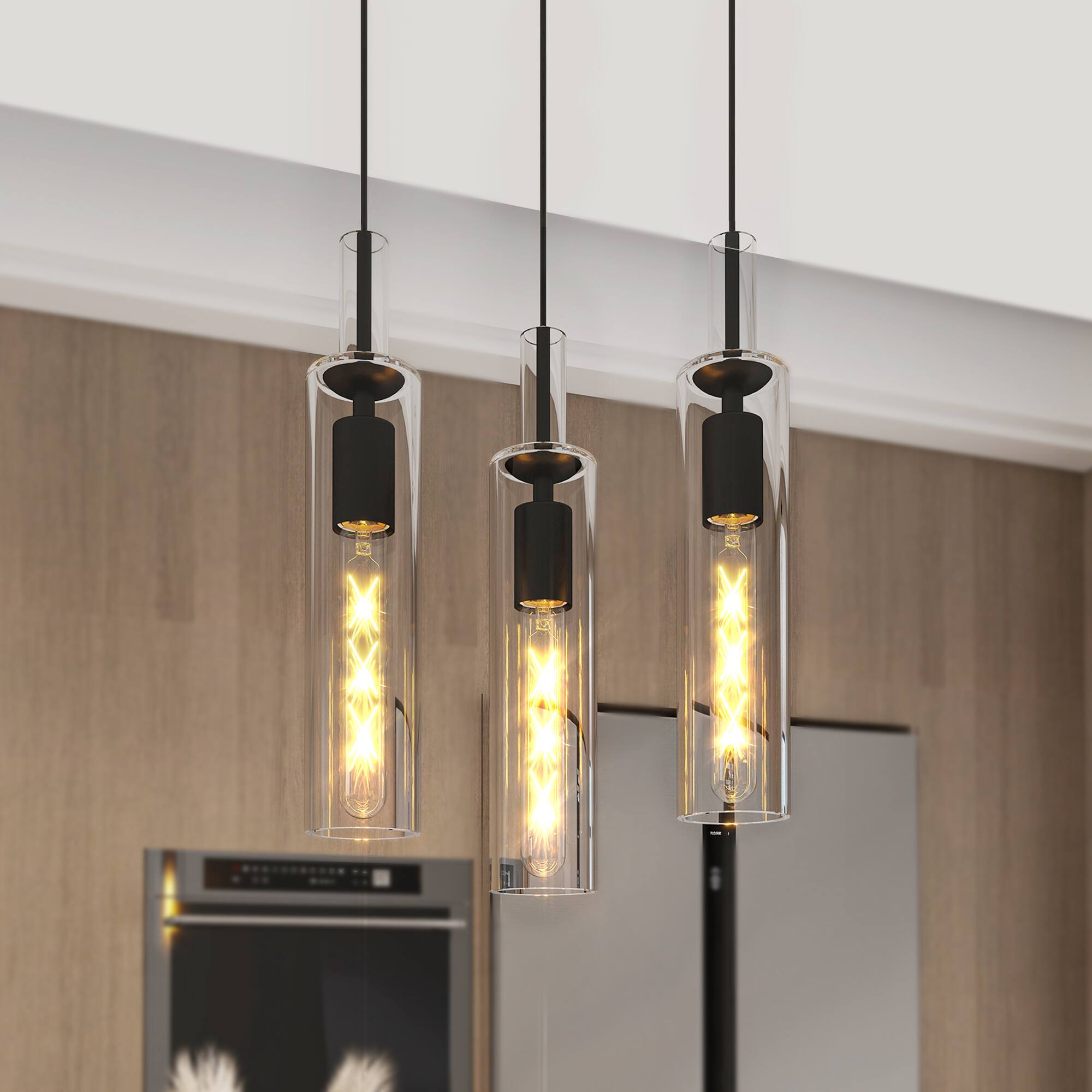 Front. APRILSOUL - 3 Pack Black Pendant Lights No Bulbs Adjustable Modern Glass Pendant Light Over Island Industrial Pendant Light Fixtures.