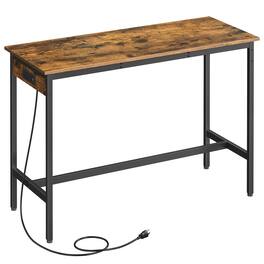 Songmics Home - Bar Table, Narrow Long Kitchen Dining Table with Charging Station, Sturdy Metal Frame, 15.7 x 47.2 x 35.4 Inches - Rustic Brown and Ink Black