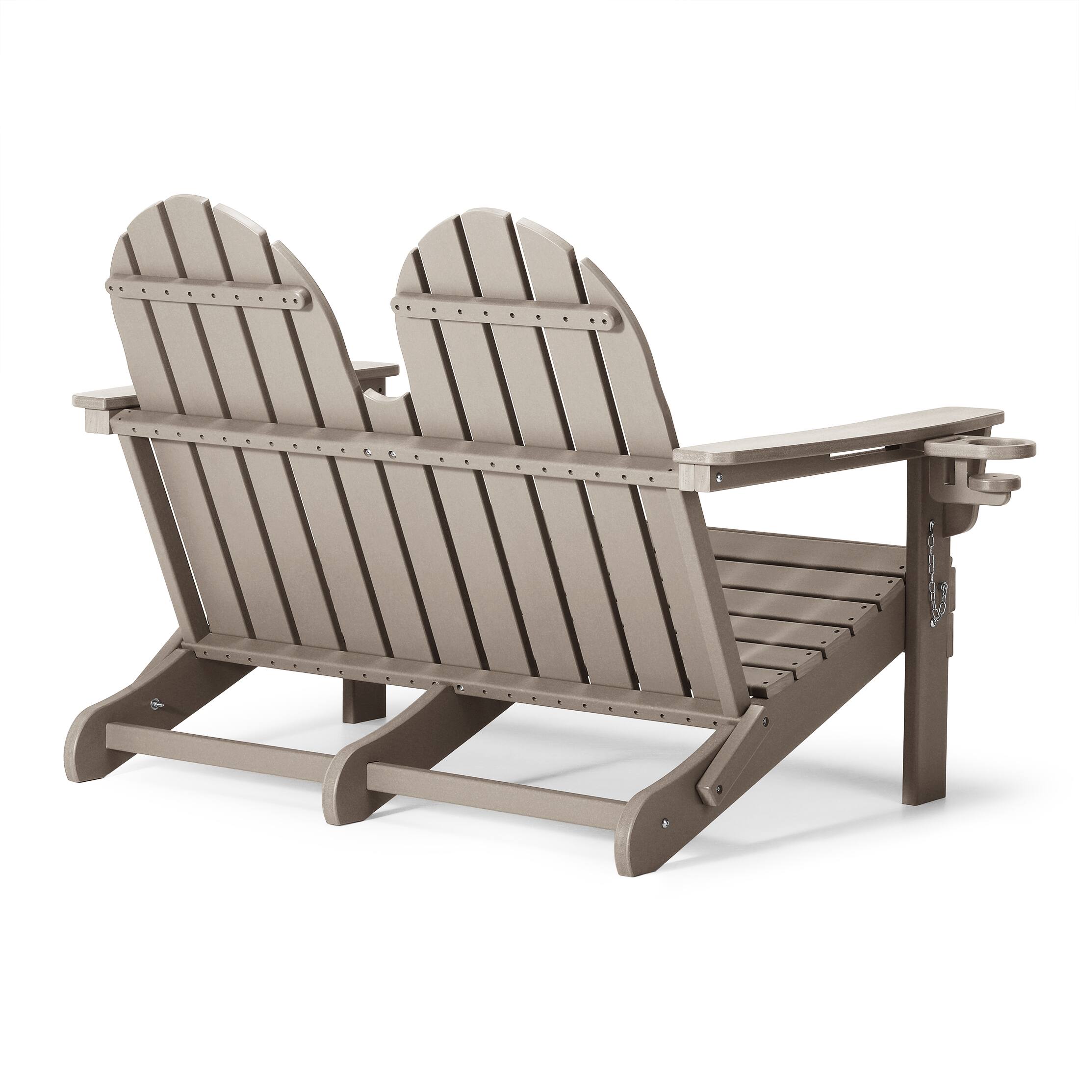 Back. WestinTrends - WestinTrends St. Augustine Outdoor Patio 49" HDPE Folding Adirondack Garden Bench - Weathered Wood.