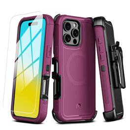 Mybat Pro - Maverick Series MagSafe Case with Holster and Tempered Glass for Apple iPhone 16 Pro Max - Plum