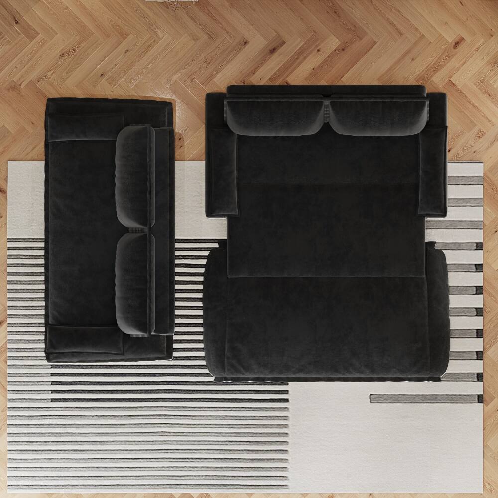 Left. JUJABU - 73.2" Queen Pull Out Sofa Bed, 3-in-1 Convertible Sleeper Sofa, Black Velvet Loveseat Bed - Black.