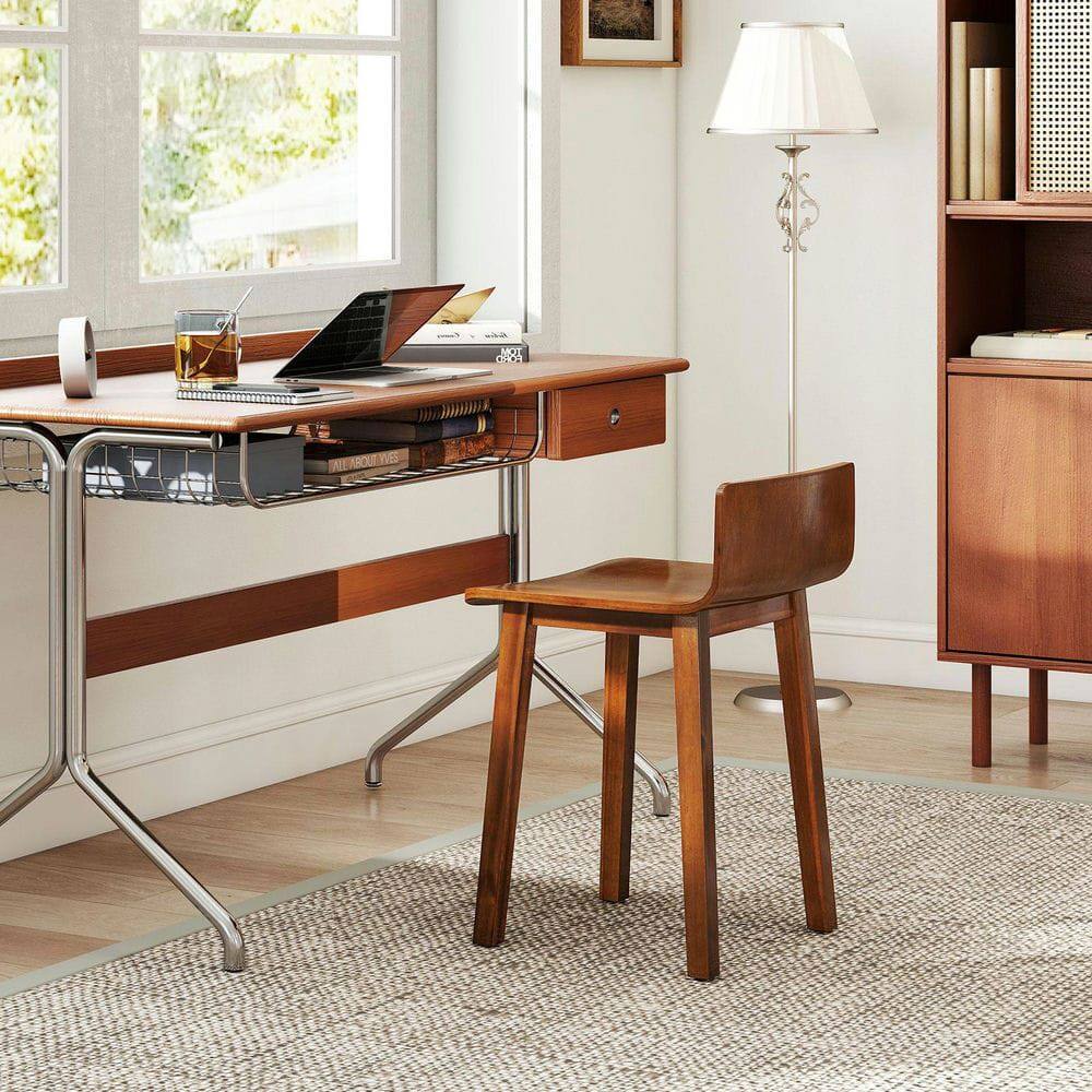 Left. Kadyn - Set of 2 Farmhouse Style Armless Side Chairs, Mid-Century Modern Wooden Dining Chairs in Brown - Brown.