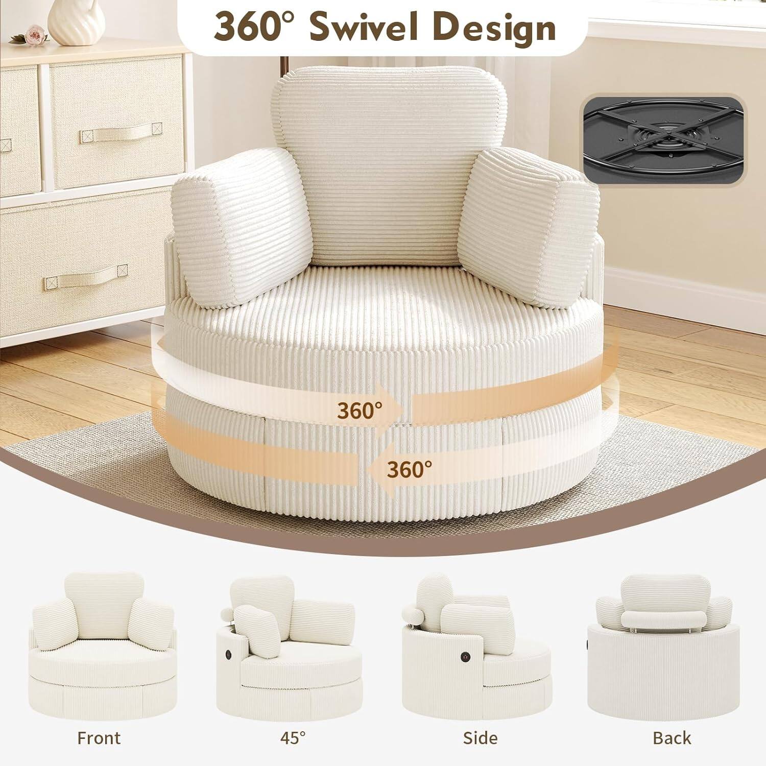 360° Swivel Design

360° Front
45° Side
Back