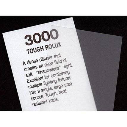 3000 TOUGH ROLUX
A dense diffuser that creates an even field of soft, "shadowless" light. Excellent for combining multiple lighting fixtures into a single, large area source. Tough, heat resistant base.