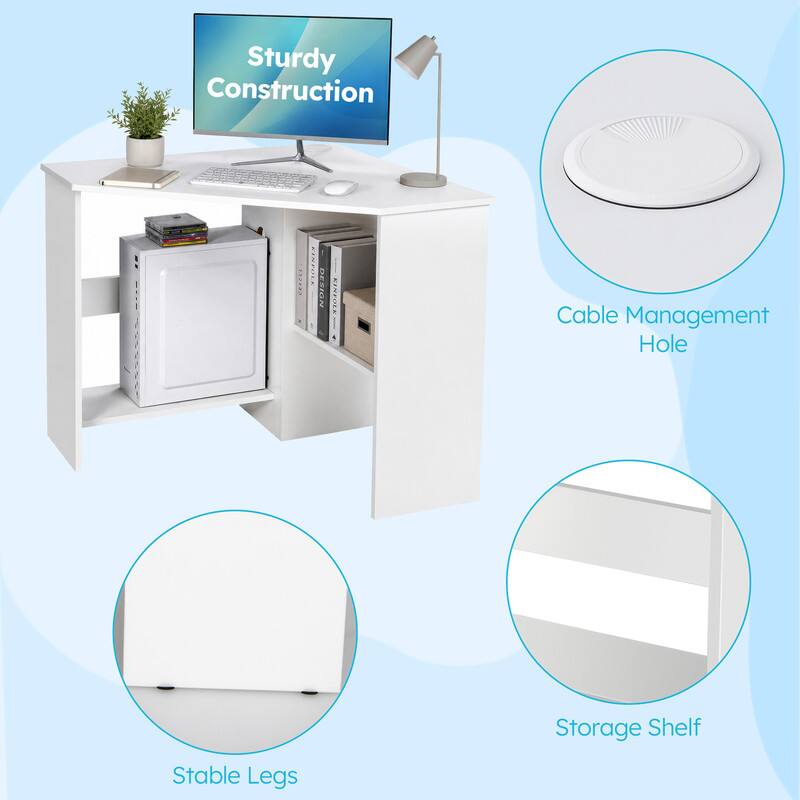 Sturdy Construction  
Cable Management Hole  
Storage Shelf  
Stable Legs