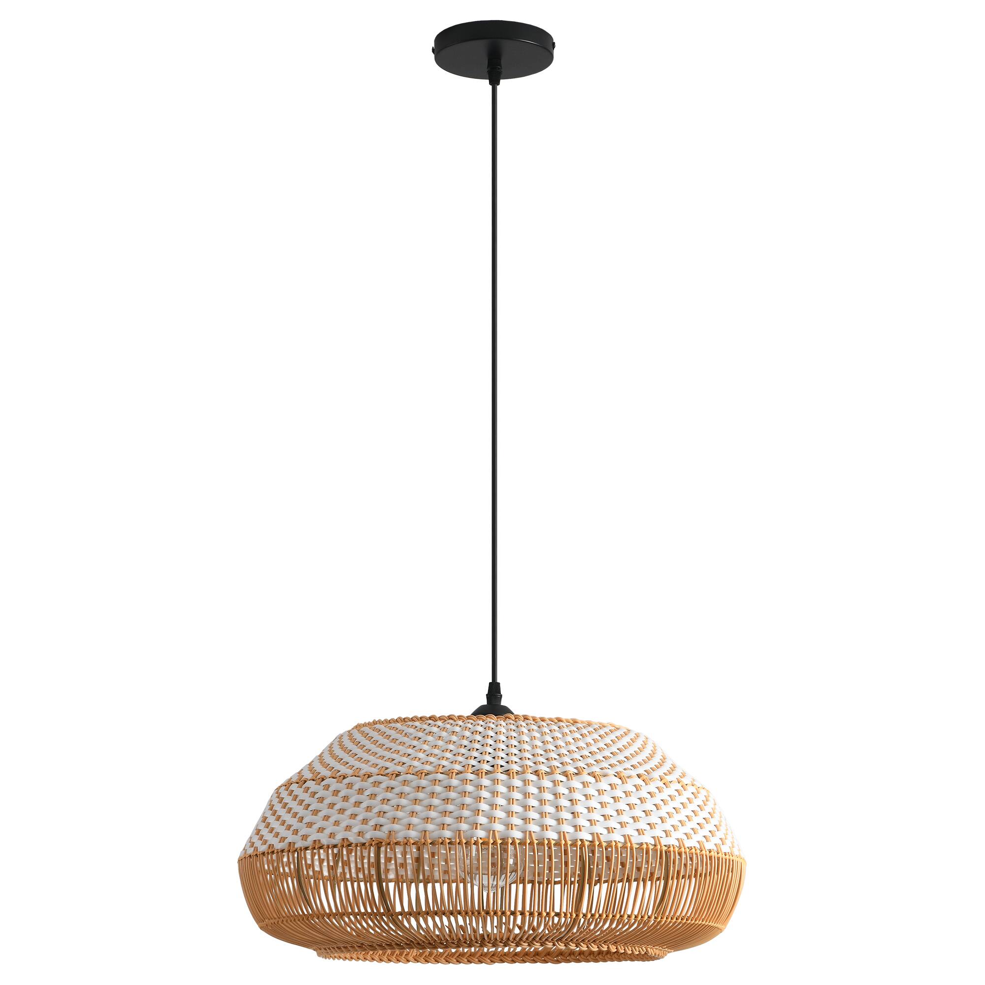 Alt View 4. Parrot Uncle - 1-Light Coastal Retro Brown Rattan Hand-Woven Cloche Hanging Cage Pendant Light - Brown.