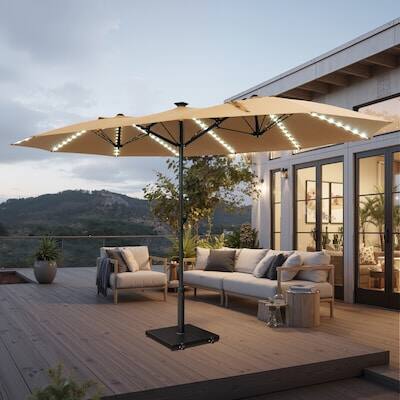 Alt View 7. Crestlive Products - Crestlive Products 15 x 10FT Solar Light Double-Sided Patio Outdoor Umbrella Tilting Waterproof Metal Pole Base Included - tan.