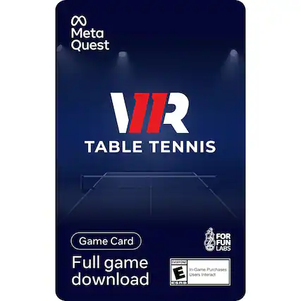 Meta Quest
VR Table Tennis
Game Card
Full game download
For Fun Labs
Everyone
In-Game Purchases
Users Interact
ESRB