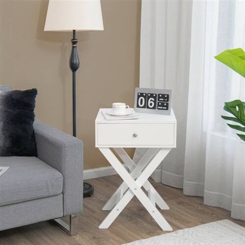 Angle. SlickBlue - X-Shape 1 Drawer Nightstand – Stylish End/Side Table with Storage for Home Organization - White.