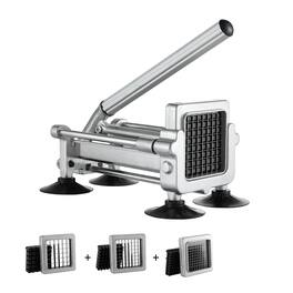 VEVOR - French Fry Cutter, Potato Slicer with 1/2" 3/8" 1/4" Stainless Steel Blades, Manual Potato Cutter Chopper - Silver