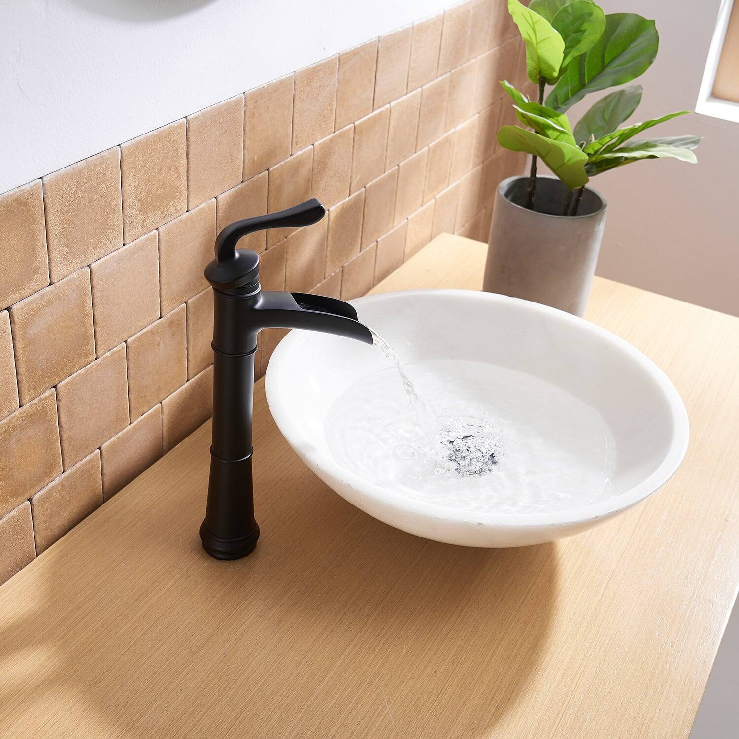Alt View 6. Boyel Living - Waterfall Single Handle Single Hole Vessel Bathroom Faucet with Pop-up Drain in Matte Black - Matte Black.