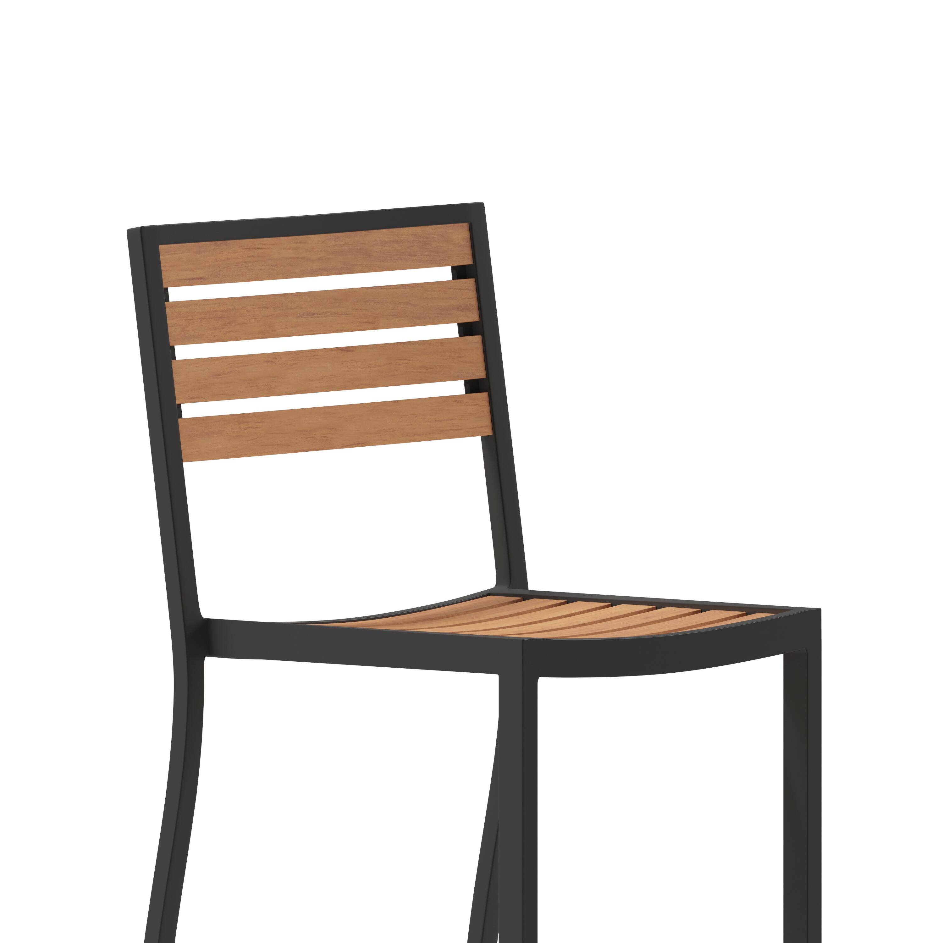 Alt View 10. Emma + Oliver - Livia All-Weather Armless Bar Height Dining Stool with Polyresin Slats and Aluminum Frame - Teak.