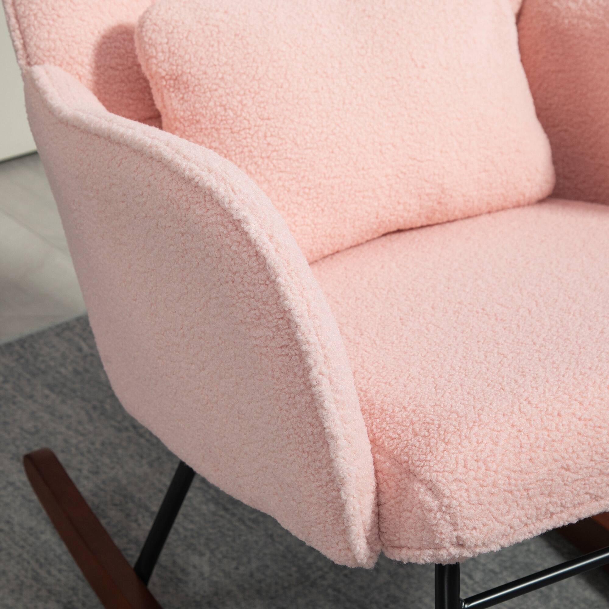 Alt View 7. Homcom - Upholstered Rocking Chair: Headrest & Lumbar Pillow Teddy Fleece High Back Rocker - Pink.