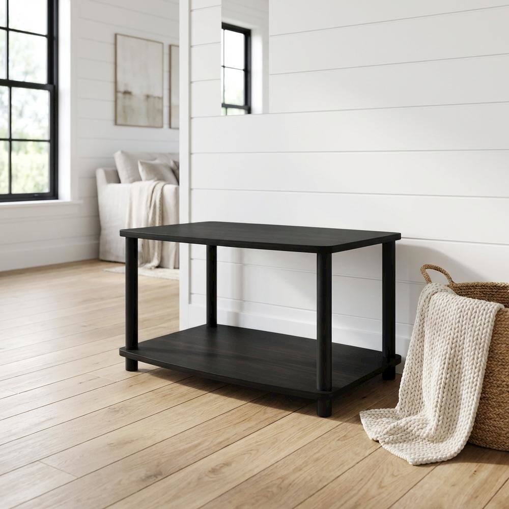 Alt View 1. FurniFact - Espresso/Black Turn-N-Tube 2-Tier Elevated TV Stand with No Tools Assembly - Brown Black.