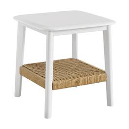 Alaterre Furniture - 2-Tier Side Table with Woven Storage Shelf for Living Room or Bedroom - White