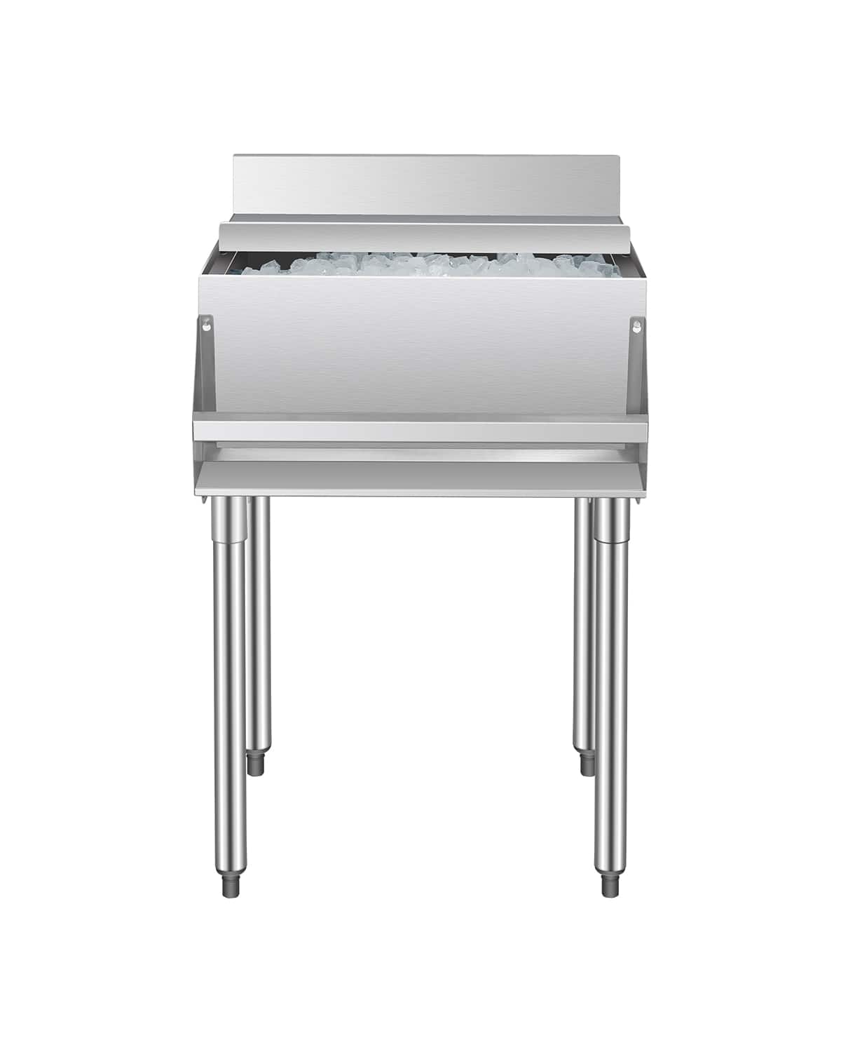 VEVOR - Commercial Ice Bin, 61.6L Underbar Ice Bin, 24 x 24.2 x 37 in Stainless Steel Ice Chest with Sliding Lid, Bottle Holders - stainless steel color
