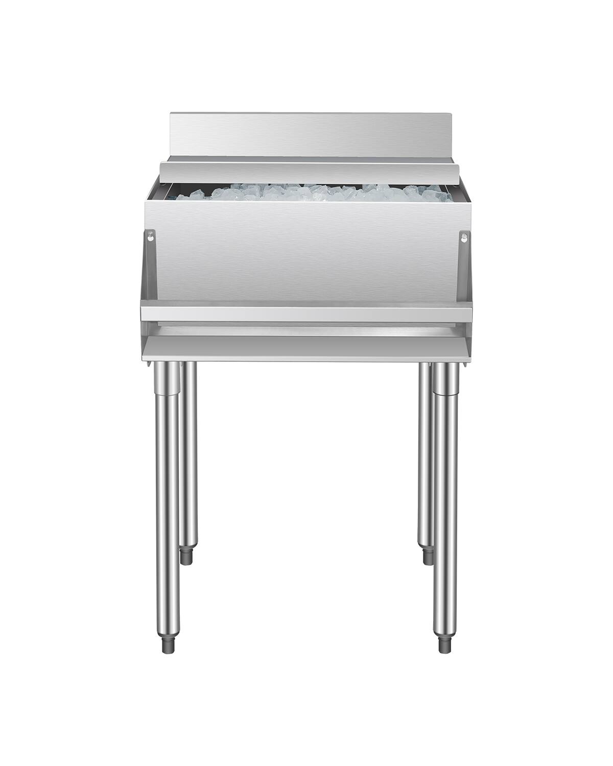 Front. VEVOR - Commercial Ice Bin, 61.6L Underbar Ice Bin, 24 x 24.2 x 37 in Stainless Steel Ice Chest with Sliding Lid, Bottle Holders - stainless steel color.