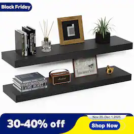 Mifurn - Floating Shelves for Wall, Wooden Mounted Wall Shelf for Room, Over Toilet Bathroom Shelves Storage, 36x7x1.5 in, 2 Pack - Black