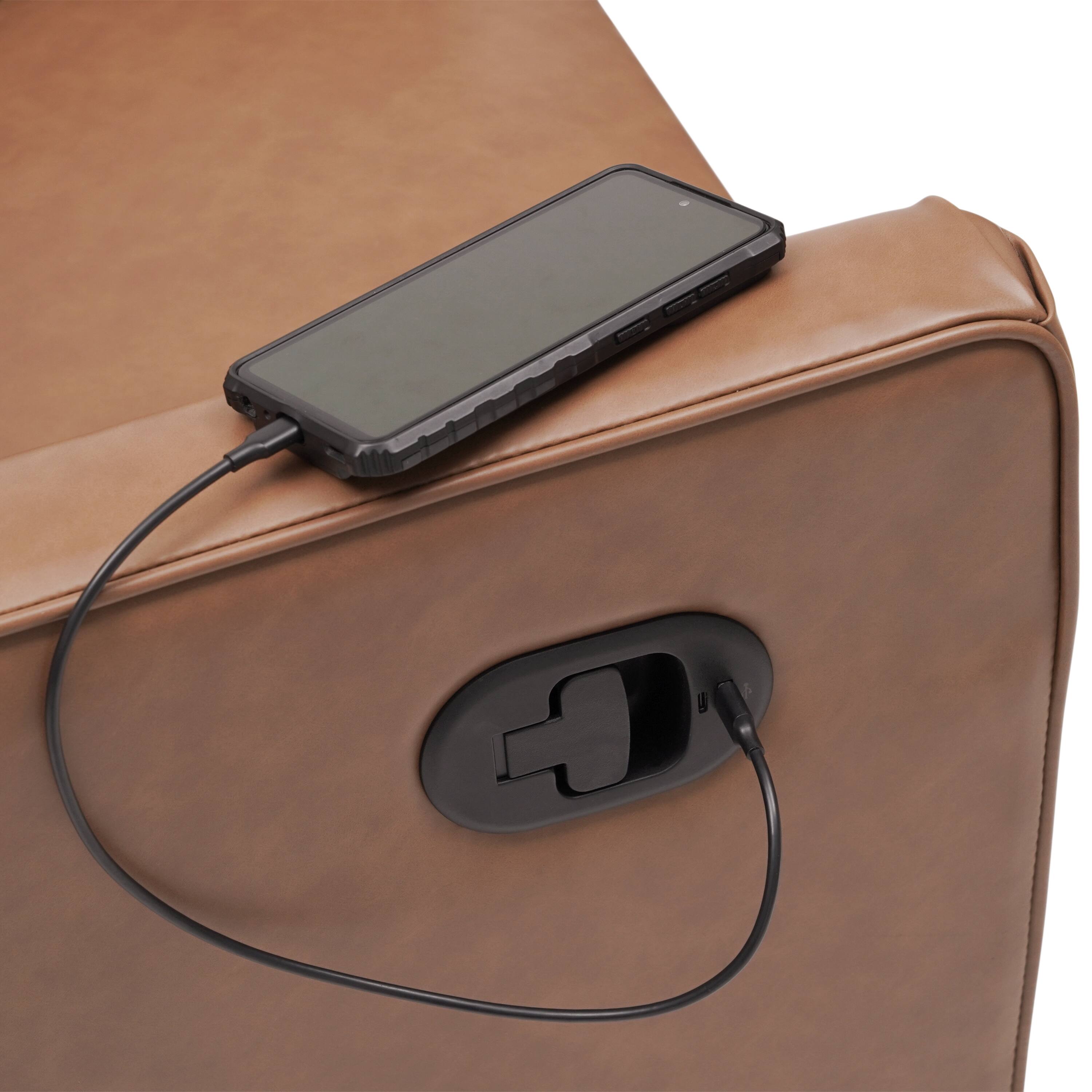 Alt View 9. Emma + Oliver - Mari Swivel Glider Rocker Recliner with USB/USB-C Charging Ports, Manual 270 Degree Swivel Recliner - Cognac LeatherSoft.