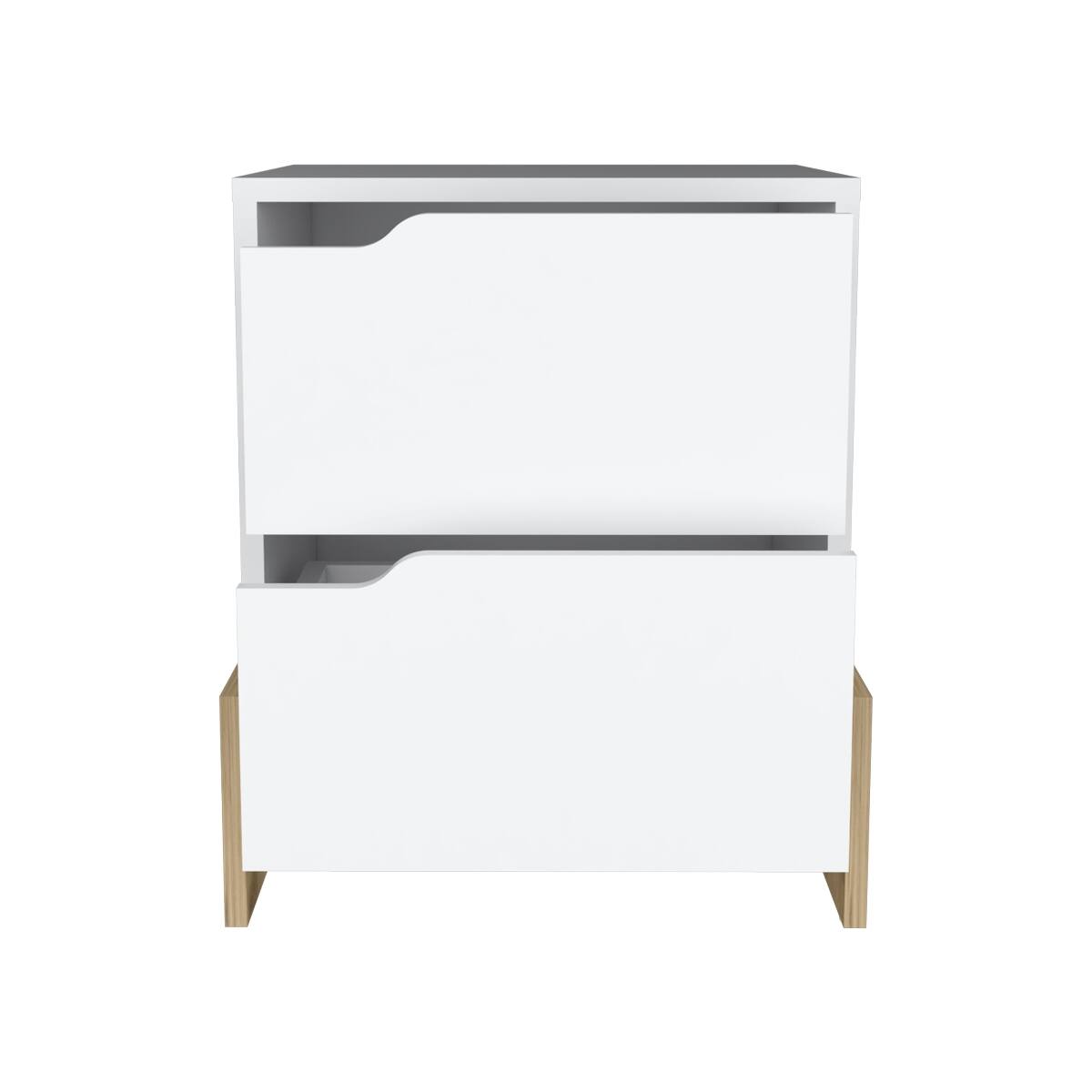 Angle. Loheer - Loheer Two Drawer Nightstand, White and Macadamia Particle Board Bedside Table - White and Macadamia.