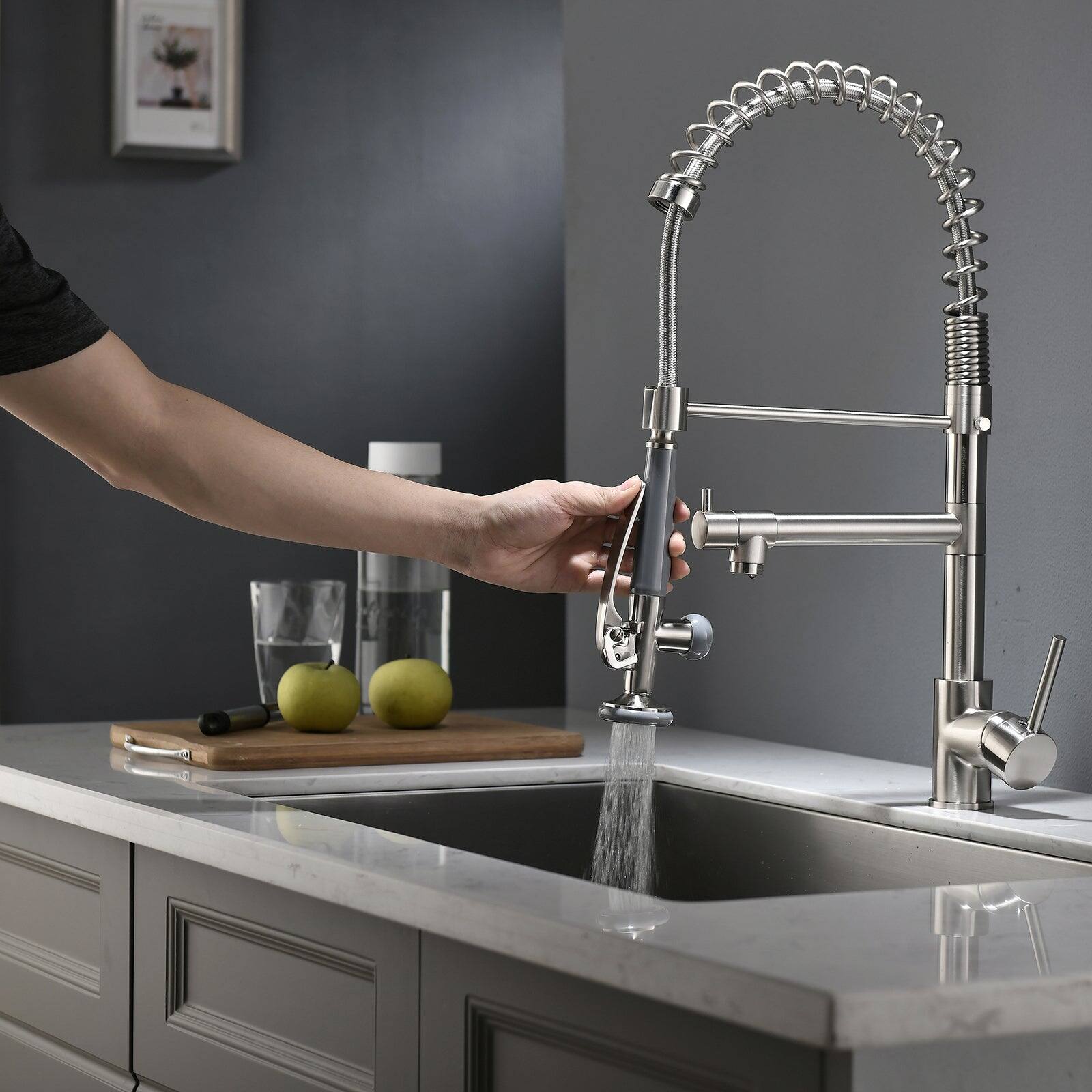 Alt View 4. Boyel Living - Contemporary Single Handle Gooseneck Pull Down Sprayer Kitchen Faucet Brushed Nickel - Brushed Nickel.