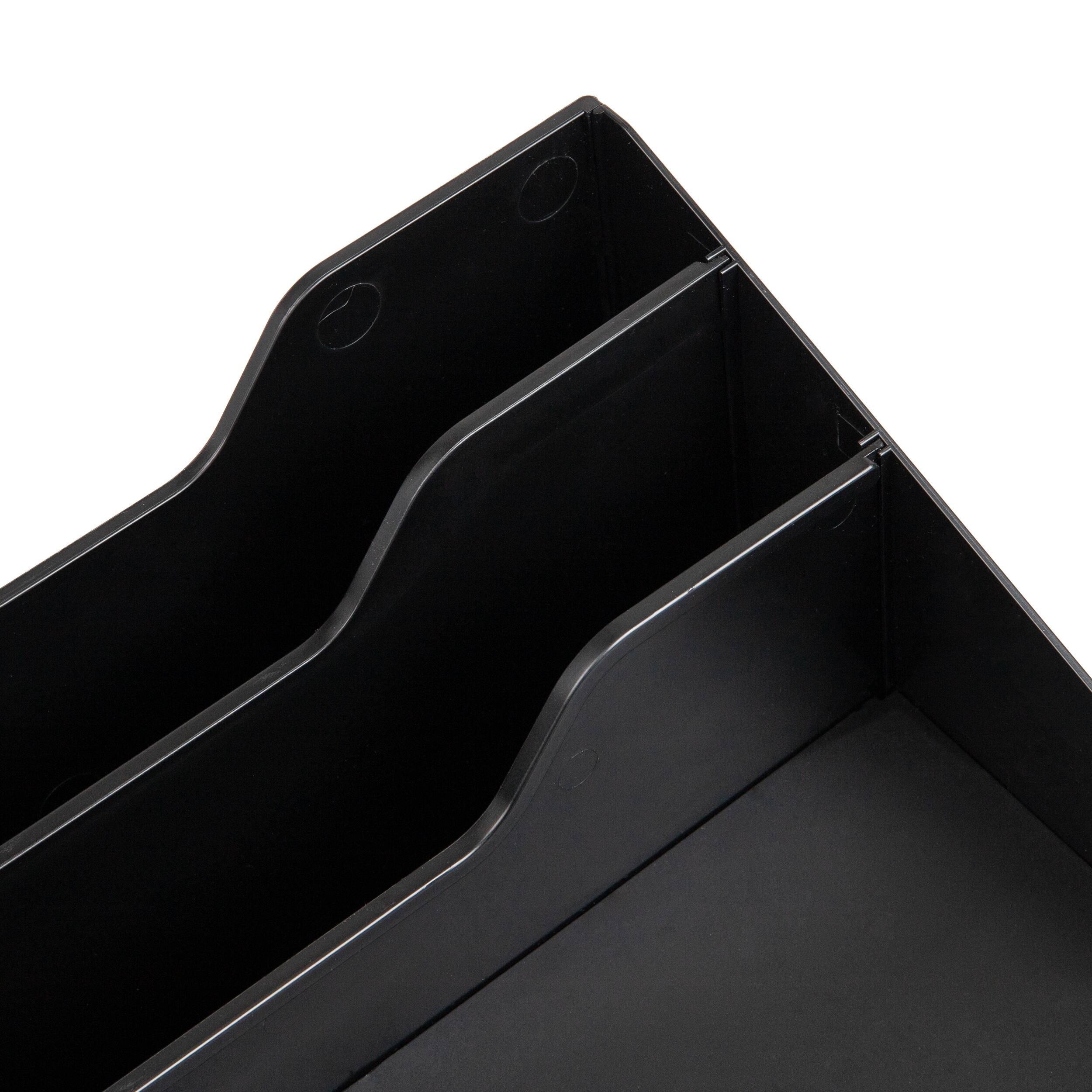 Alt View 3. Mind Reader - 3-Tier Desktop Organizer with 5 Compartments, Plastic File Holder for Office, Kitchen, or Home - Black.