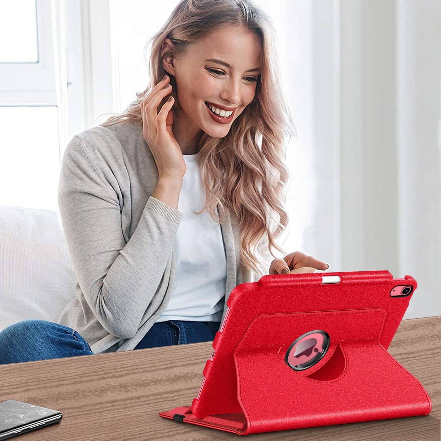 Back. Stock Preferred - Case For iPad (A16) 11th Gen 11 Inch (2025) 360° Rotating Stand Shockproof Red - Red.