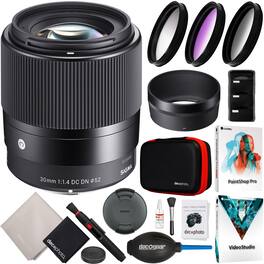 Sigma - 30mm F1.4 DC DN Contemporary Lens for Sony E Mount Mirrorless Camera Bundle