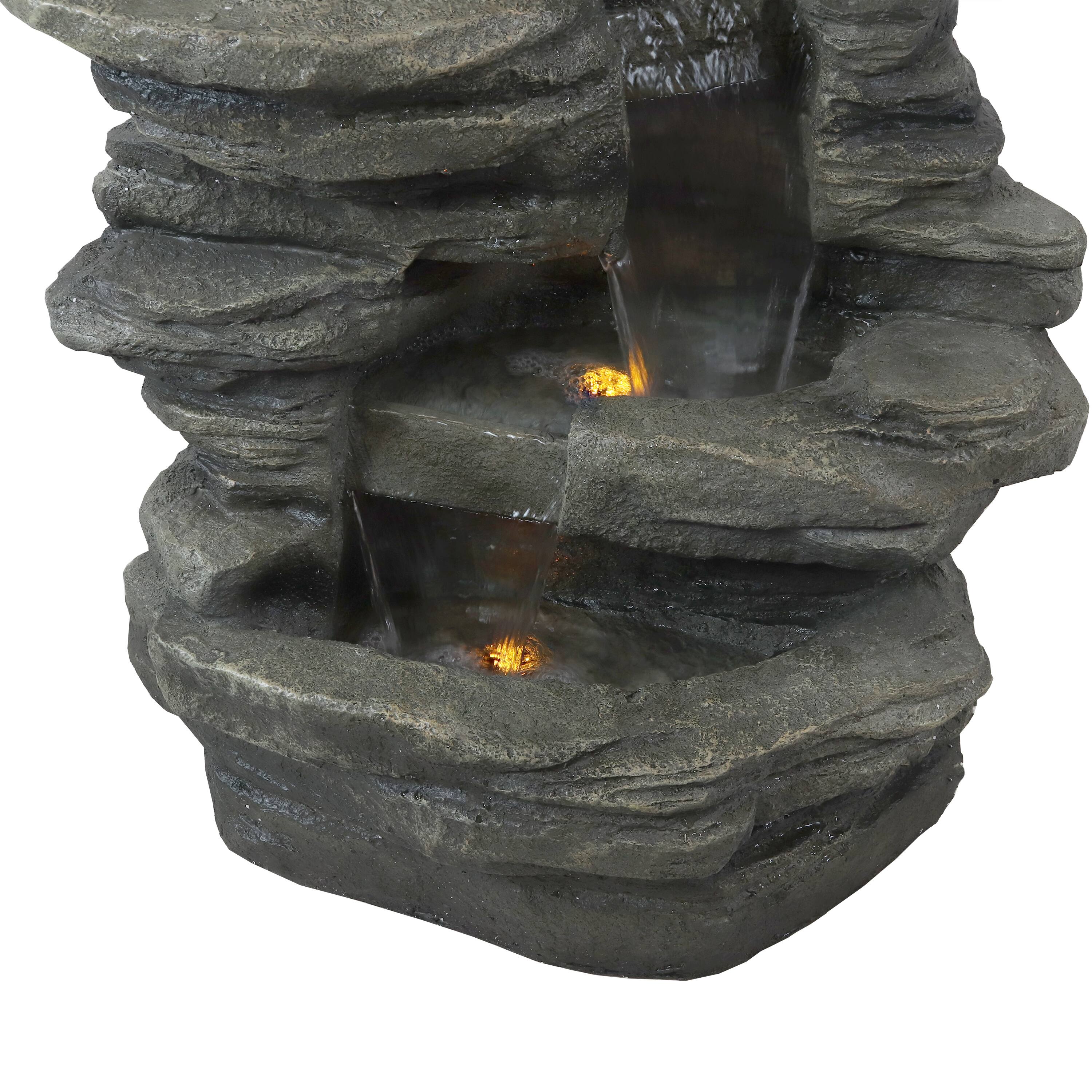 Alt View 9. Sunnydaze - Electric Stacked Shale Water Fountain with LED Lights - 38 in - Grey.