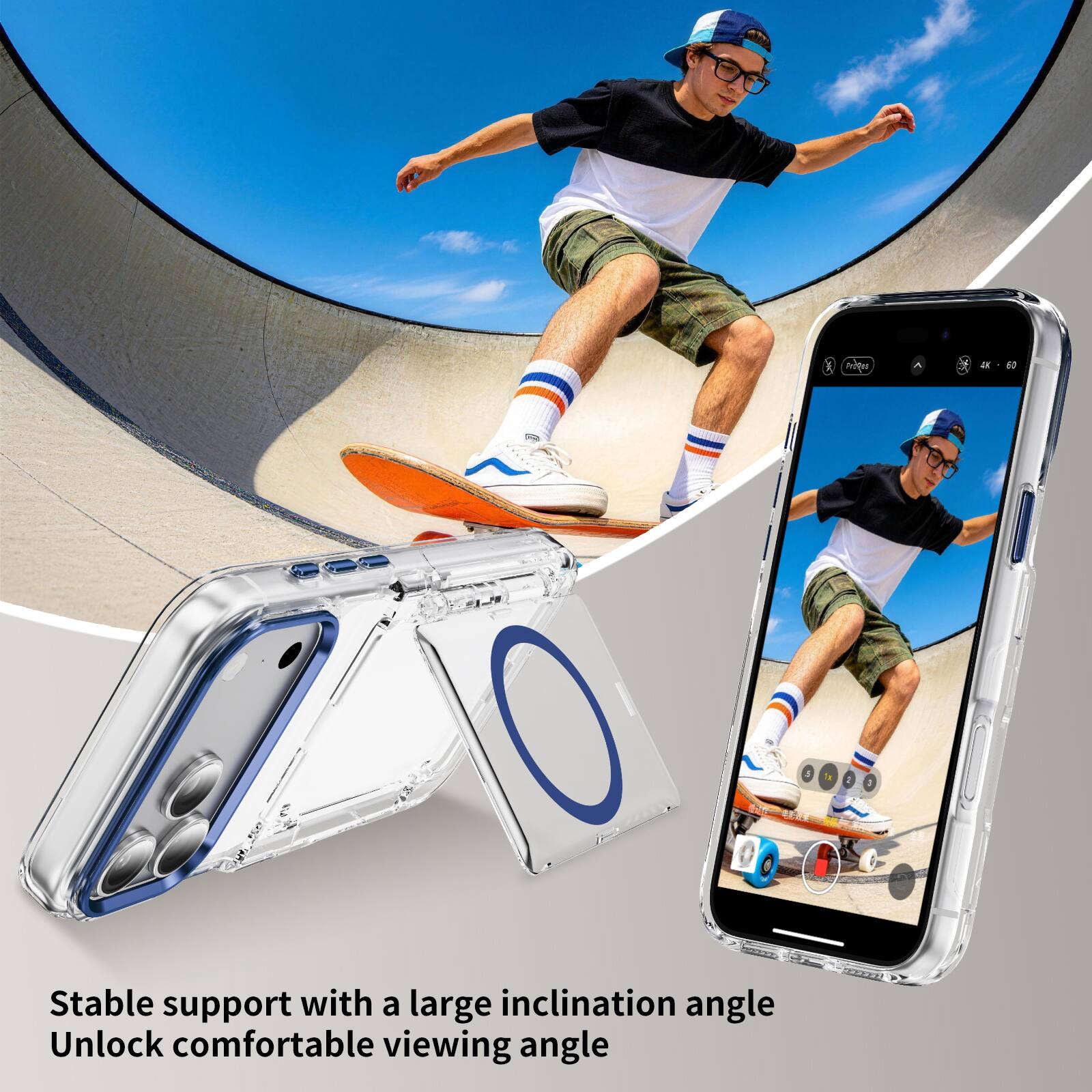 Stable support with a large inclination angle  
Unlock comfortable viewing angle
