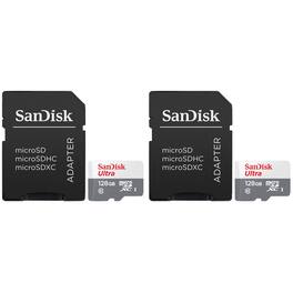 2 Units SanDisk 128GB Ultra UHS-I microSDHC Memory Card with SD Adapter