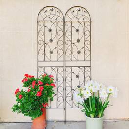 Loheer - Rustproof Metal Garden Trellis Set 7.2 ft x 1.6 ft 2 Pack - Brown