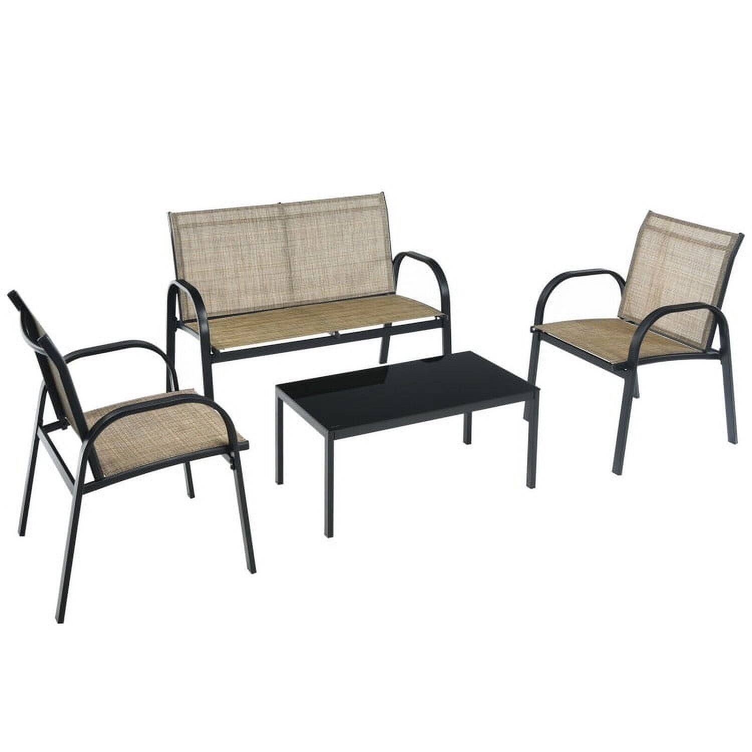 Alt View 1. Kadyn - 4 Pieces Patio Furniture Set with Glass Top Coffee Table-Brown - Brown.