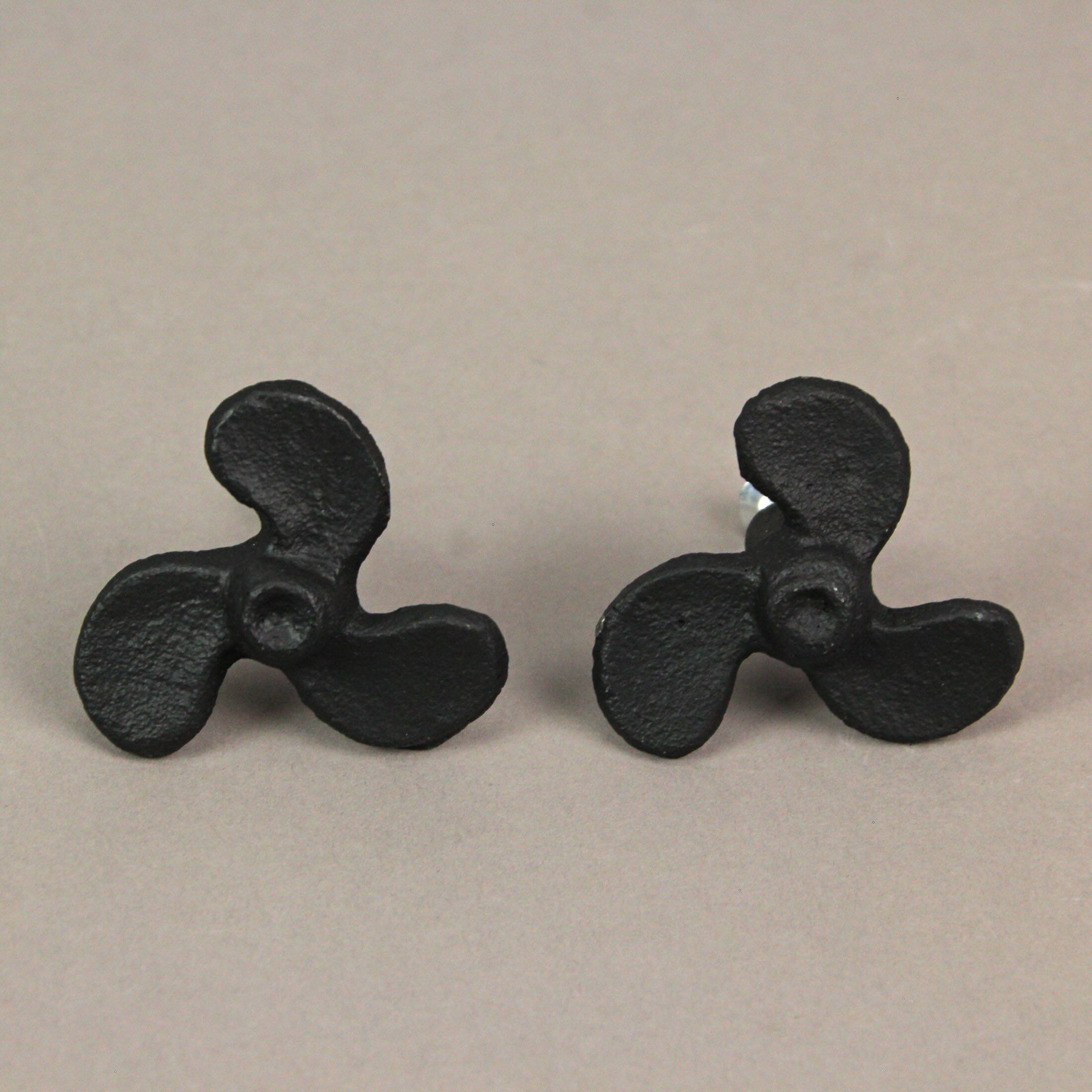 Alt View 4. Zeckos - Set of 6 Black Cast Iron Boat Propeller Cabinet Knob Nautical Drawer Pull Decor - Black.