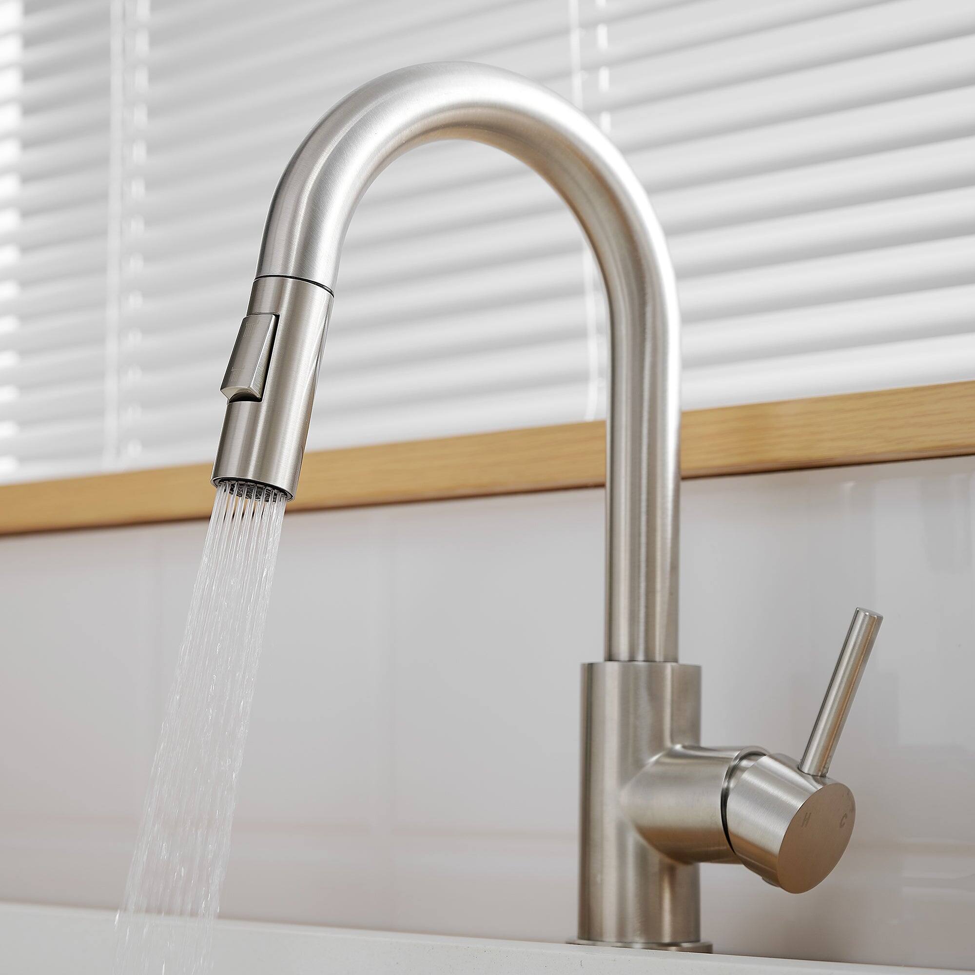 Back. Boyel Living - Brushed Nickel Single Handle Pull Down Bar Faucet with Water Supply Hoses and Ceramic Disc Cartridge - Brushed Nickel.