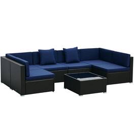 Resenkos - 7-Piece Rattan Sectional Set, Outdoor Sectional Furniture, PE Rattan - Blue