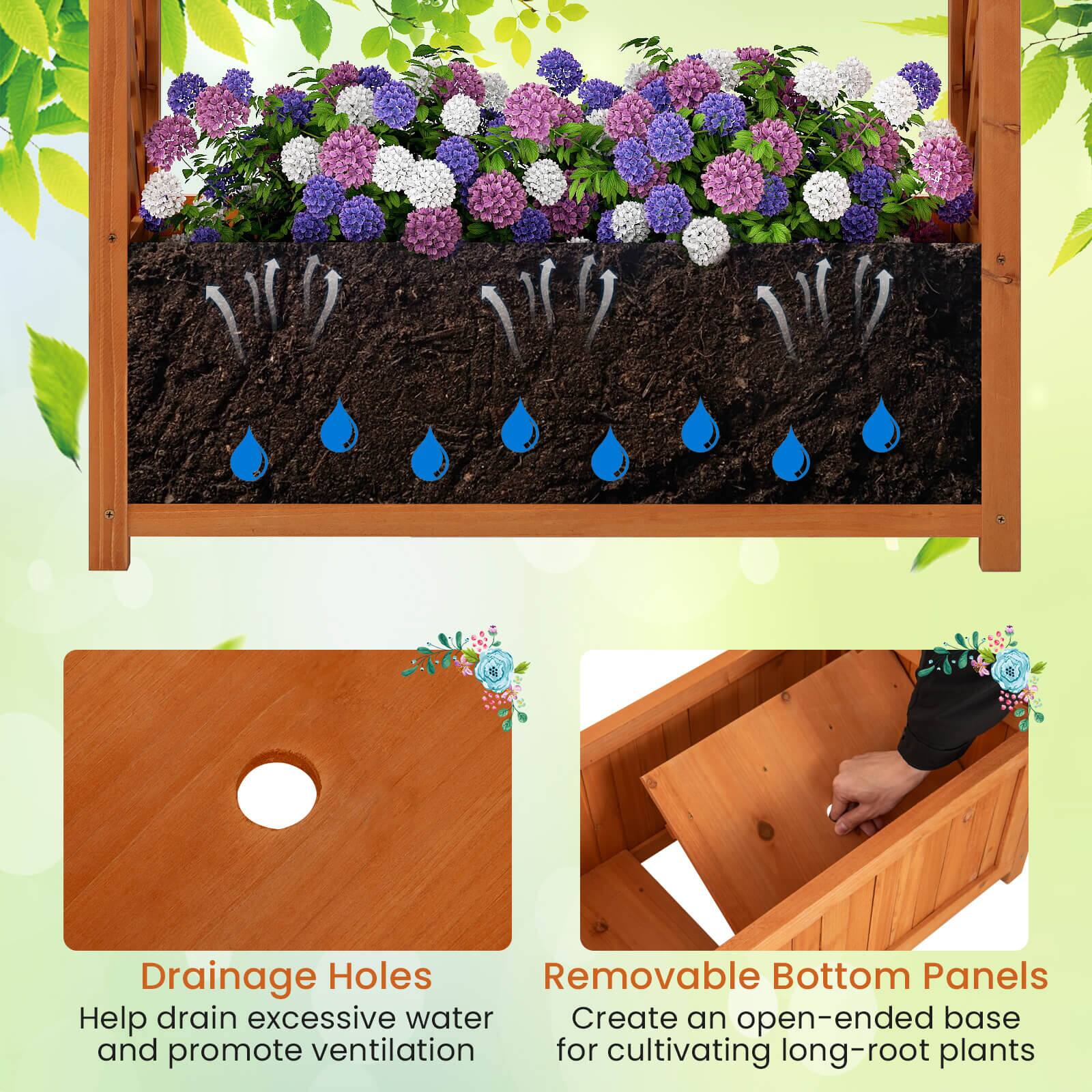 Drainage Holes  
Help drain excessive water and promote ventilation  

Removable Bottom Panels  
Create an open-ended base for cultivating long-root plants