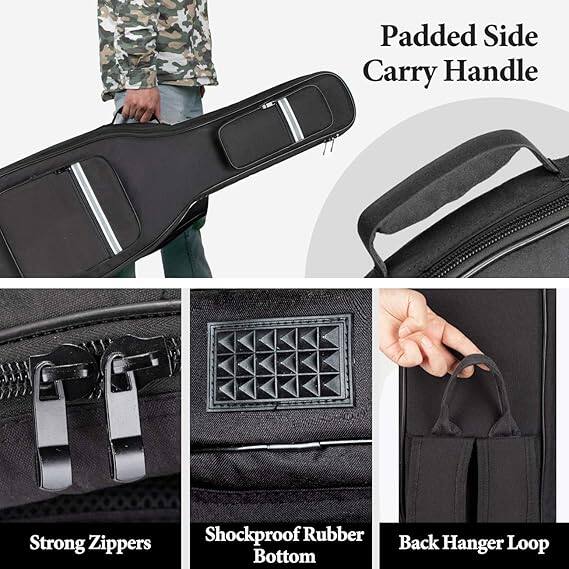 Padded Side Carry Handle  
Strong Zippers  
Shockproof Rubber Bottom  
Back Hanger Loop
